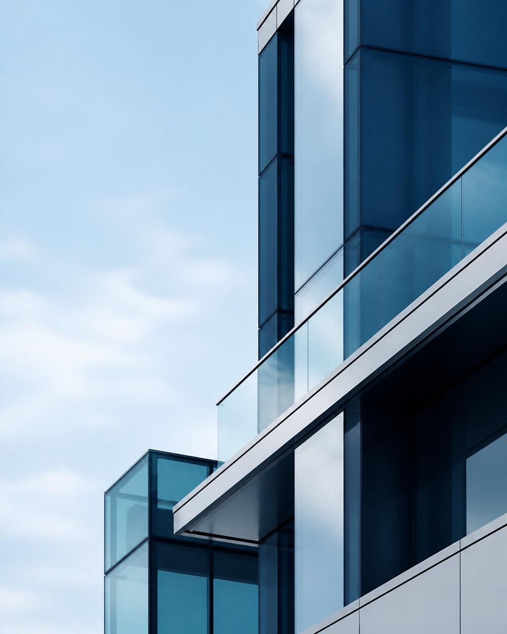 Modern glass architecture detail — institutional and premium