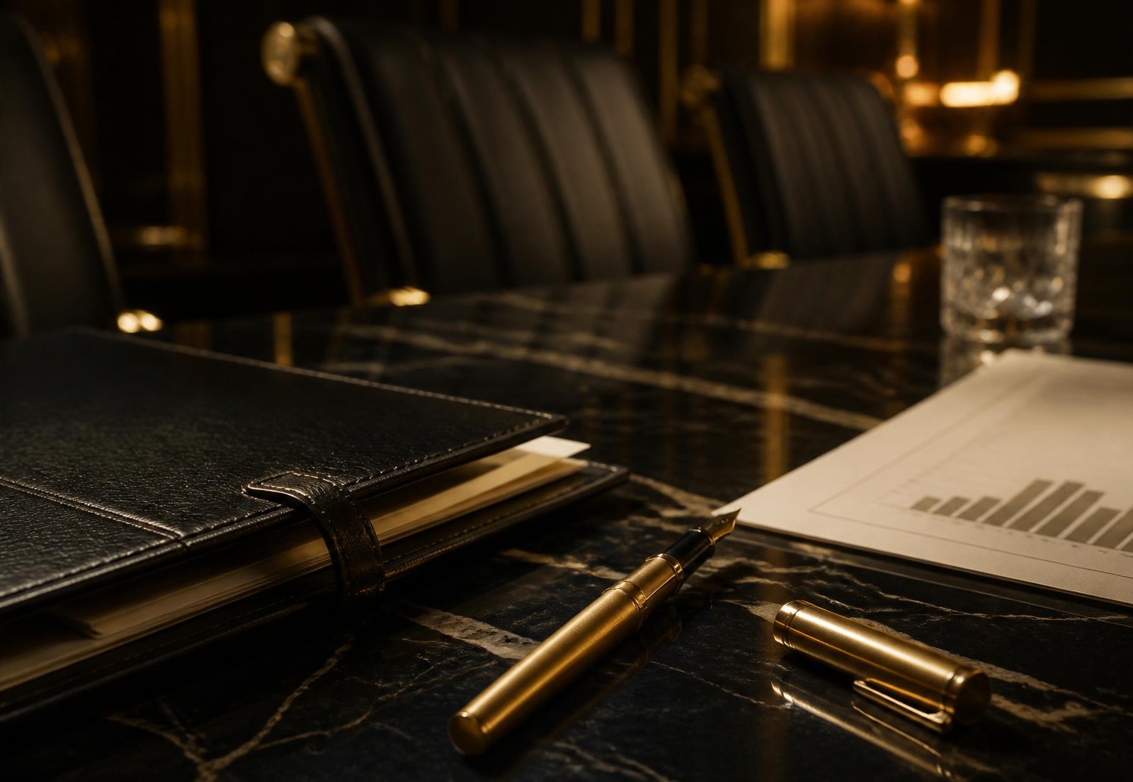 Confidential dossier on a boardroom table