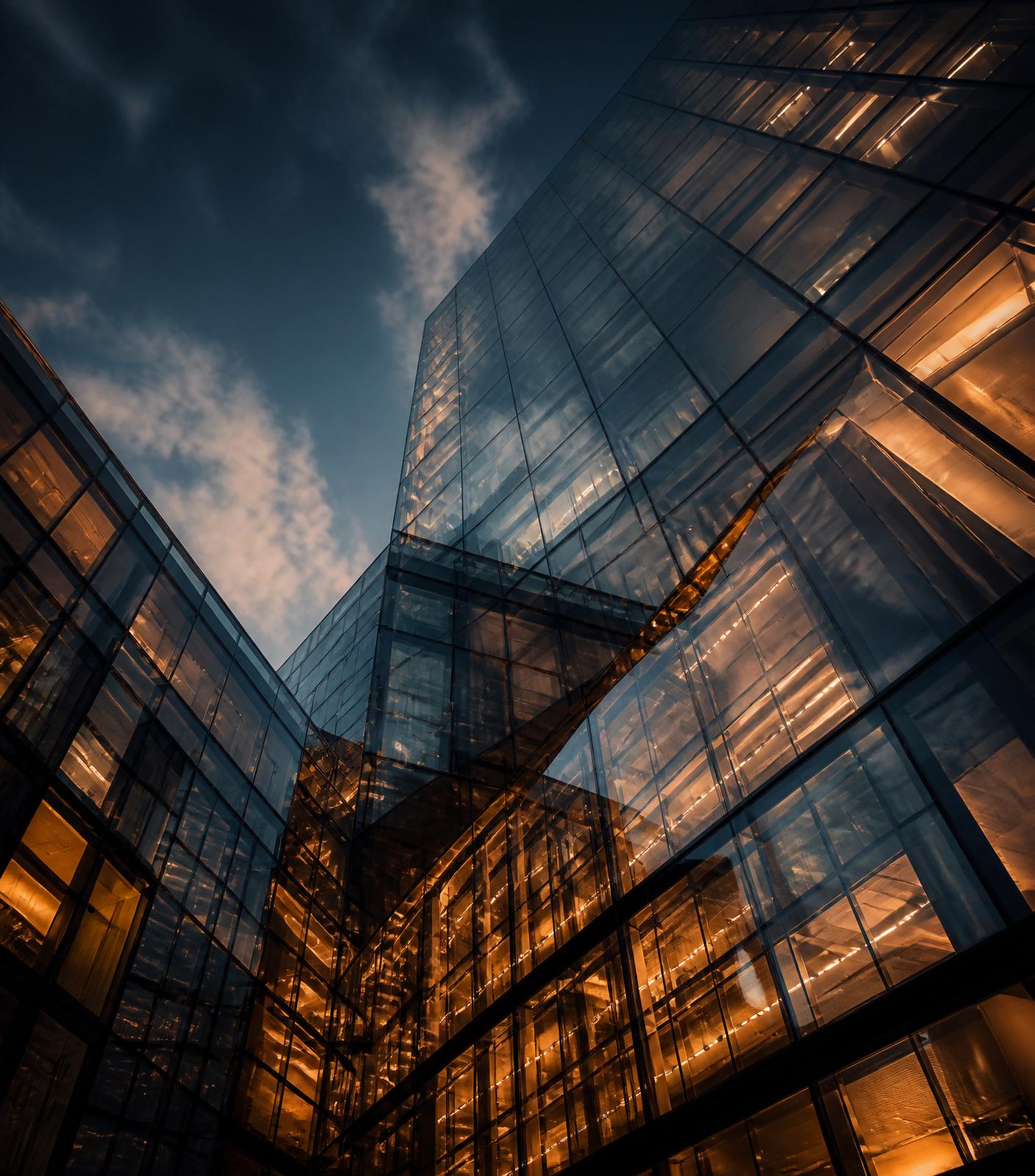 Financial district tower at dusk